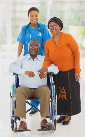 caregiver and elderly couple